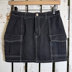 Full Tilt Black Fade Cargo Mini Skirt Small White Stitch Grunge Skater Y2K Vibes